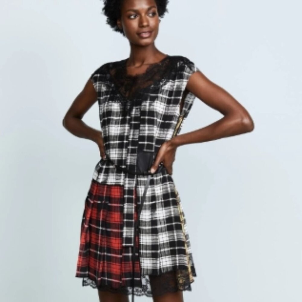 Marc Jacobs Lace-trimmed Plaid Silk-chiffon Mini Dress in White/Multi XS $839